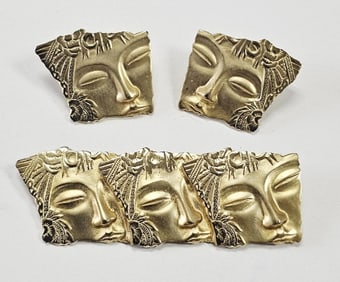 Vintage Jonette Jewelry Face Earrings & Brooch This Vintage Traditional Asian Face Brooch Pin and