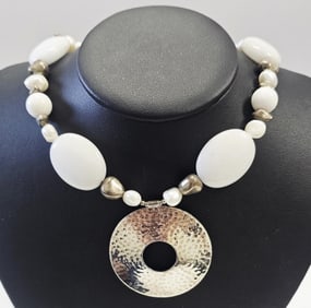 Sterling A.S. Israel White Quart & Pearl Necklace Necklace measures 20" including pendant