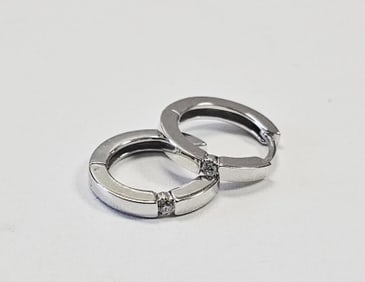 14K White Gold & Diamond Accent Hoop Earrings Earrings weigh 1.8 Grams total