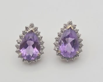 10K Gold Amethyst and Crystal Earrings Earrings Weigh 4.2 Grams