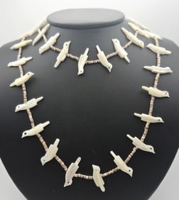 Sterling Mother of Pearl Carved Bird Necklace Necklace Measures 24"