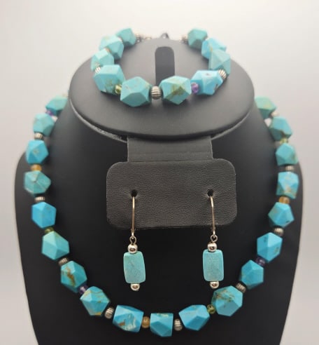 Vintage Sterling Silver Turquoise Set Necklace Measures 16.5" (1 of 12)