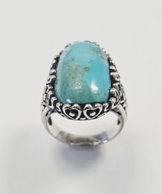 Vintage Sterling Silver Turquoise Ring Ring Weighs 10.8 Grams Size 9