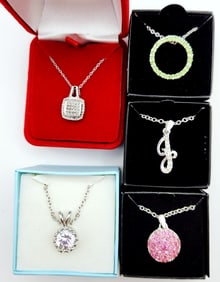 Avon Platinum Plated Diamond Accent Pendant Necklace & Assorted Silver Tone Pendants Necklaces