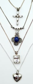 925 Sterling Silver Radiant CZ Open Work Lapis CZ Accents Cross Pendants & 925 Sterling J Heart