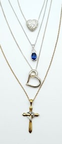Avon 925 Sterling Pearl Cross Diamond Accents Pave Heart & Blue Rhinestone Pendants Necklaces