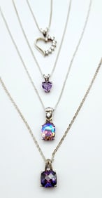 925 Sterling Rainbow Topaz Mystic Topaz Amethyst Heart & Avon Sterling Silver Heart Pendants