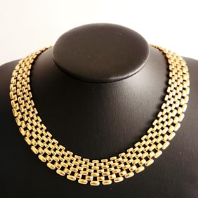 1980s Napier Gold Tone Panther Link Chain Choker Necklace Necklaces is 16".
