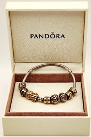 Pandora Moments Snake Chain Charm Bracelet With Assorted Charms Including S & W Charms
