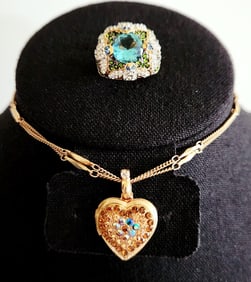 Mariana Gold Tone & Swarovski Crystals Locket Pendant Necklace & Gold Tone Multi-Colored Crystals