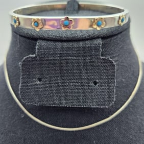 925 Sterling Silver & Turquoise Bangle Bracelet & Kalan Chain