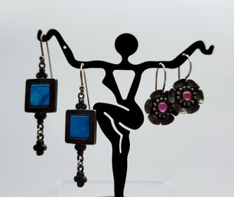 925 Sterling Silver & Turquoise & Sterling Amethyst Earrings Lot weighs 12.4 grams.