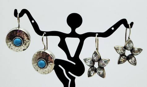 925 Sterling Silver Turquoise & Rhinestone Earrings Lot weighs 13.4 grams.