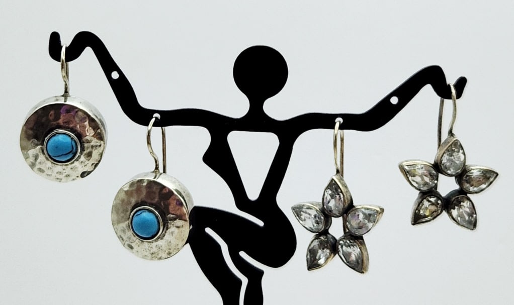 925 Sterling Silver Turquoise & Rhinestone Earrings  Lot weighs 13.4 grams. (1 of 6)