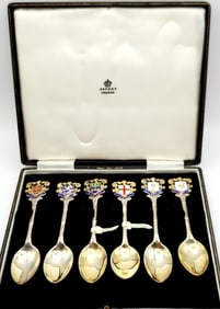 Asprey London Cities English Sterling & Enamel Souvenir Spoon Set