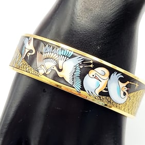 Michaela Frey 24K Gold Decorations On Enamel On Steel Base Bangle Bracelet Weighs 47.5 grams.