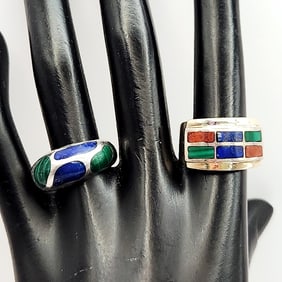 925 Sterling Silver Malachite & Lapis Luzi & 950 Sterling Indigenous American Multi-Gemstone
