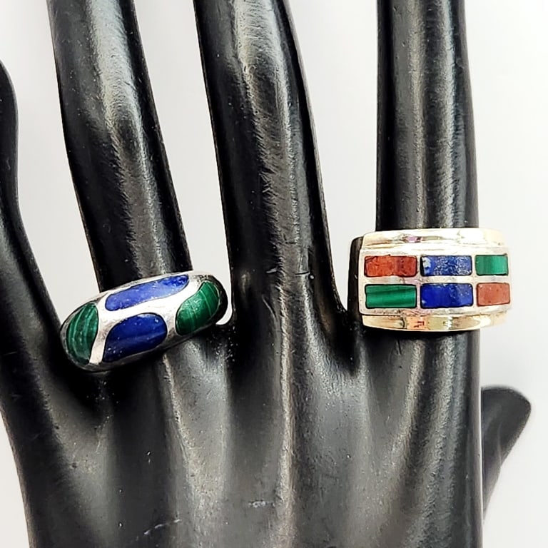 925 Sterling Silver Malachite & Lapis Luzi & 950 Sterling Indigenous American Multi-Gemstone: Sterling Indigenous American Multi-Gemstone Rings 925 ring is 6 grams & is size 8. 950 ring is 9.5 grams & is size 7.75.For the best shipping rates, please select "Self-Arranged." Once you've done thi