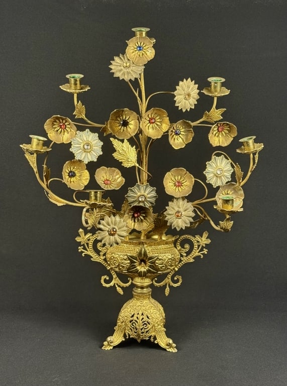 Antique French Floral Brass Candelabra Late 19th early 20th century brass candelabra with brass (1 of 7)