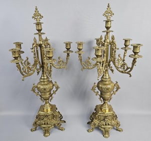 Antique Baroque Style Candelabras Set of Two Two candelabras in an ornate Baroque style. Made of