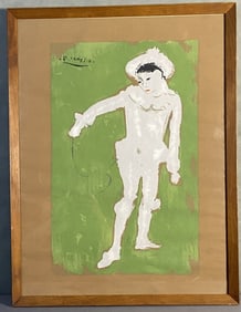 Pablo Picasso Serigraph Le Petite Pierrot Green and white on brown background Serigraph of Picasso's