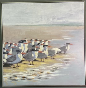 Beach Art Royal Tern Giclee Framed Unsigned Art print with hand painted brush details. Features a