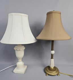 Two Alabaster Base Table Lamps Alabaster table lamps, one urn shaped, and one partially brass. Urn