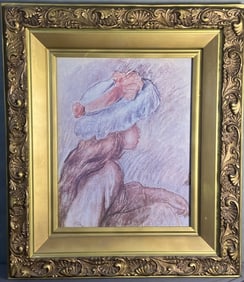 Pastel Crayon Portrait of Girl in Ornate Frame Original sketch of a young girl in profile in pastel