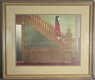Will Barnet Girl on the Stairs Serigraph Framed Serigraph of Girl on the Stairs by Will Barnet