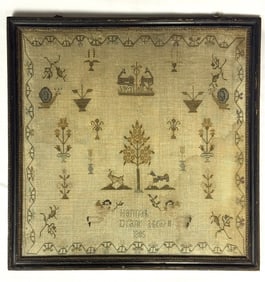 Antique 19th Century Needlepoint Sampler 1805 School Girl Made signed "Hannah Dranc? Aged 11"