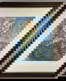 Marc Chagall Signed Lithograph Blue With Bouquet Matted and framed. Frame size 31 x 25 inches.: Matted and framed. Frame size 31 x 25 inches. Numbered 204/375