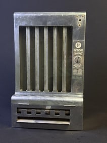 Vintage Mills Penny Gum Vending Machine Glass intact. Scuffs and scratches present. Missing key.