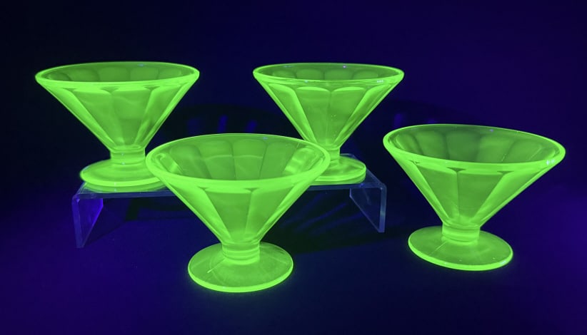 UV Uranium Glass Sherbet Cups x4 2.75x 4 inches each. (1 of 4)
