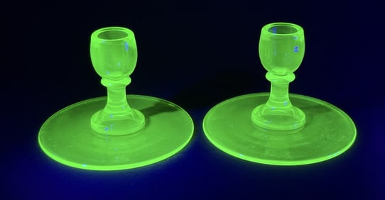 Uranium UV Glass Candle Sticks 3.5 x 5 inches