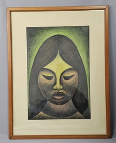 Ramiro Romero Signed Pastel Painting of Women Measures 19 x 25 inches. Water damage, especially to