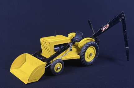 Vintage Metal Buddy L Backhoe Toy Missing digger bucket. Some scuffs and scratches, minor paint loss