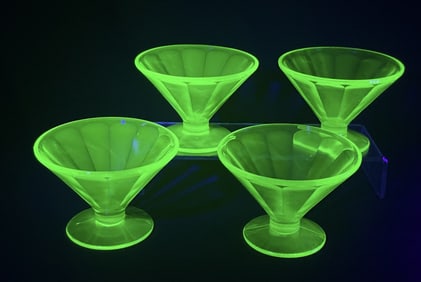 UV Uranium Glass Sherbet Cups x4 2.75x 4 inches each.