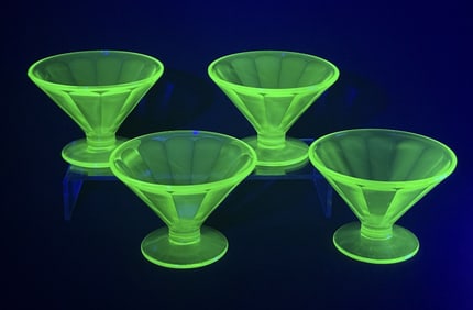 UV Uranium Glass Sherbet Cups x4 2.75x 4 inches each.   Excellent condition Free from chips or