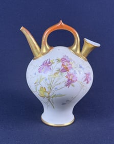 Antique Blush Ivory Hand Painted Pitcher Gold highlights in painted floral patterns.