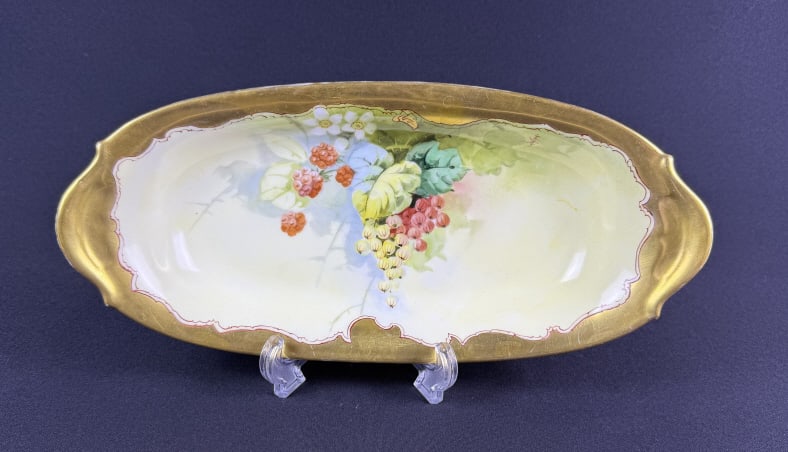 Vintage Hand Painted Pickard Limoges Dish 13 inches long by 6 inches wide by 2.5 inches tall. (1 of 6)