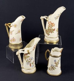 Royal Worcester Blush Ivory Ewer Pitchers Two measuring 7.25 inches tall, 5.25 inches by 3.25 inches