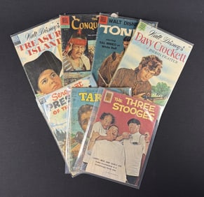 Vintage Dell Comics Tarzan Disney Three Stooges 7 issues. Reader copies with creases, wrinkles and
