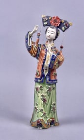 Vintage Chinese Shiwan Porcelain Figure of Lady One broken finger. Some crazing present. See photos