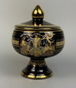 Vintage Greek Ceramic Black & 24k Gold Urn Good condition free from cracks or chips.