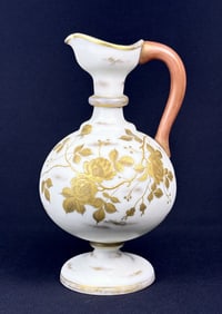 Vintage Porcelain & Gold Paint Pitcher 10.25 inches tall by 6.5 inches wide.
