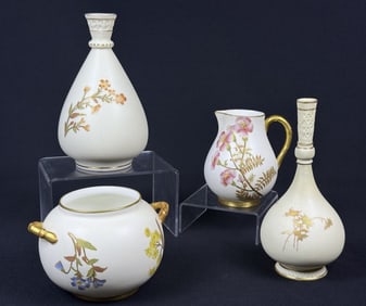 Royal Worcester Blush Ivory Porcelain Creamer, Sugar Bowl and 2 small
