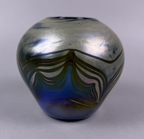 Iridescent Art Glass Vase Signed and dated 1989.