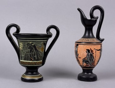 Vintage Greek Pottery Reproductions Vassilopoulos Pitcher #217 measures 7 x 2.6 inches.