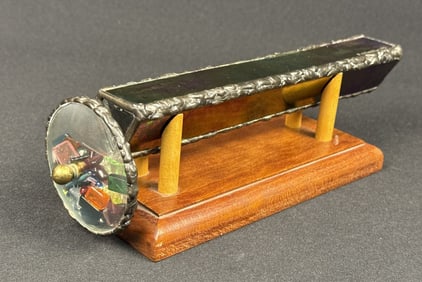 Vintage Stained Glass Handled Kaleidoscope W Stand Signed "B. Sebastian