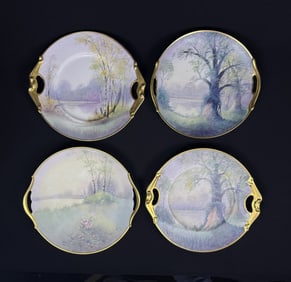 Pickard Hand Painted Handled Plates 4 plates with gold painted rims and handles.